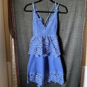 S blue strappy crochet dress